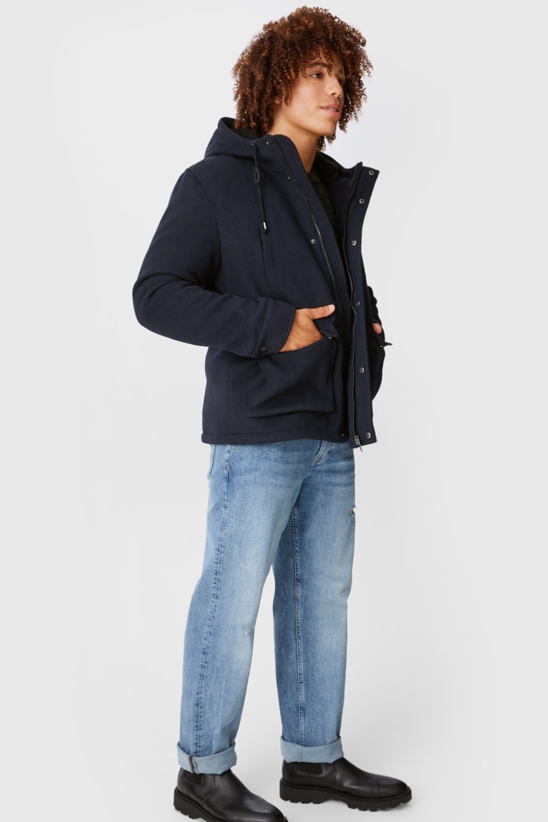 Dark Blue C&A Clockhouse With Hood Men's Jackets | CJWKA-8194