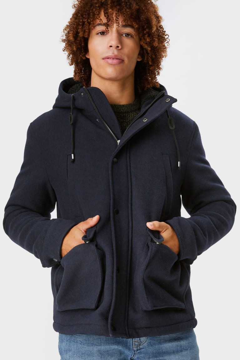 Dark Blue C&A Clockhouse With Hood Men\'s Jackets | CJWKA-8194