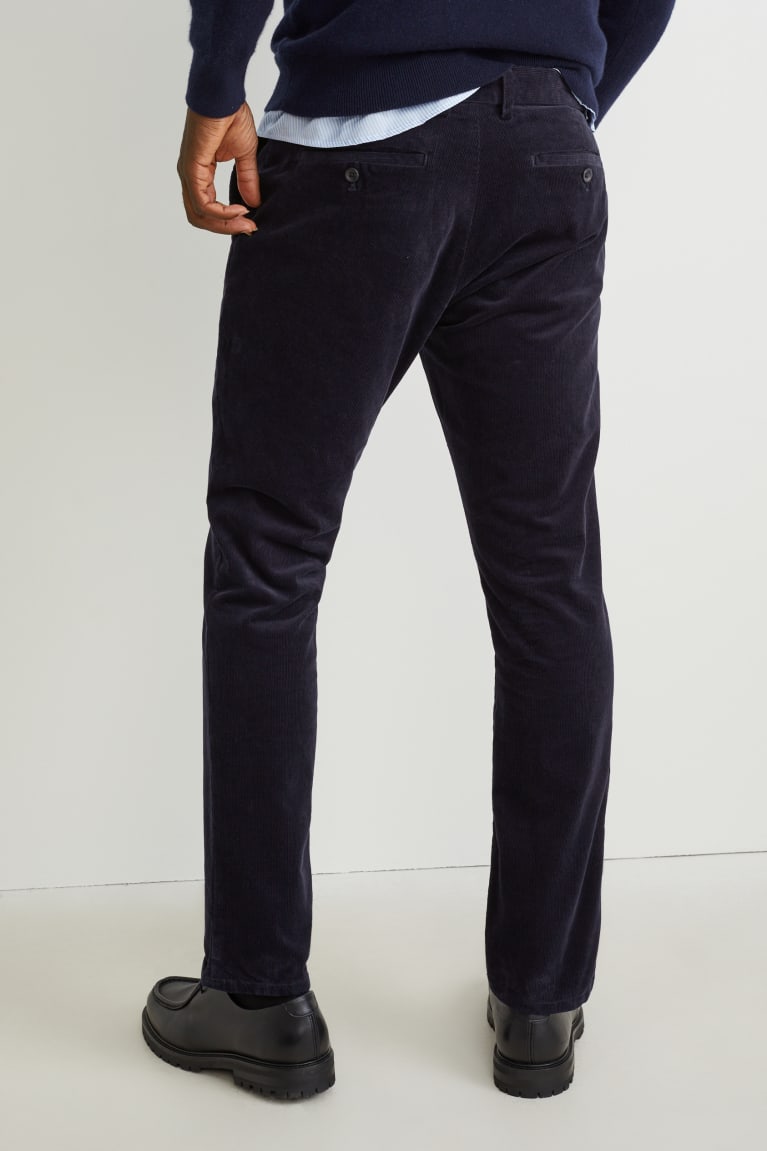 Dark Blue C&A Corduroy Chinos Regular Fit Stretch Lycra® Men's Trousers | SJMQF-3580