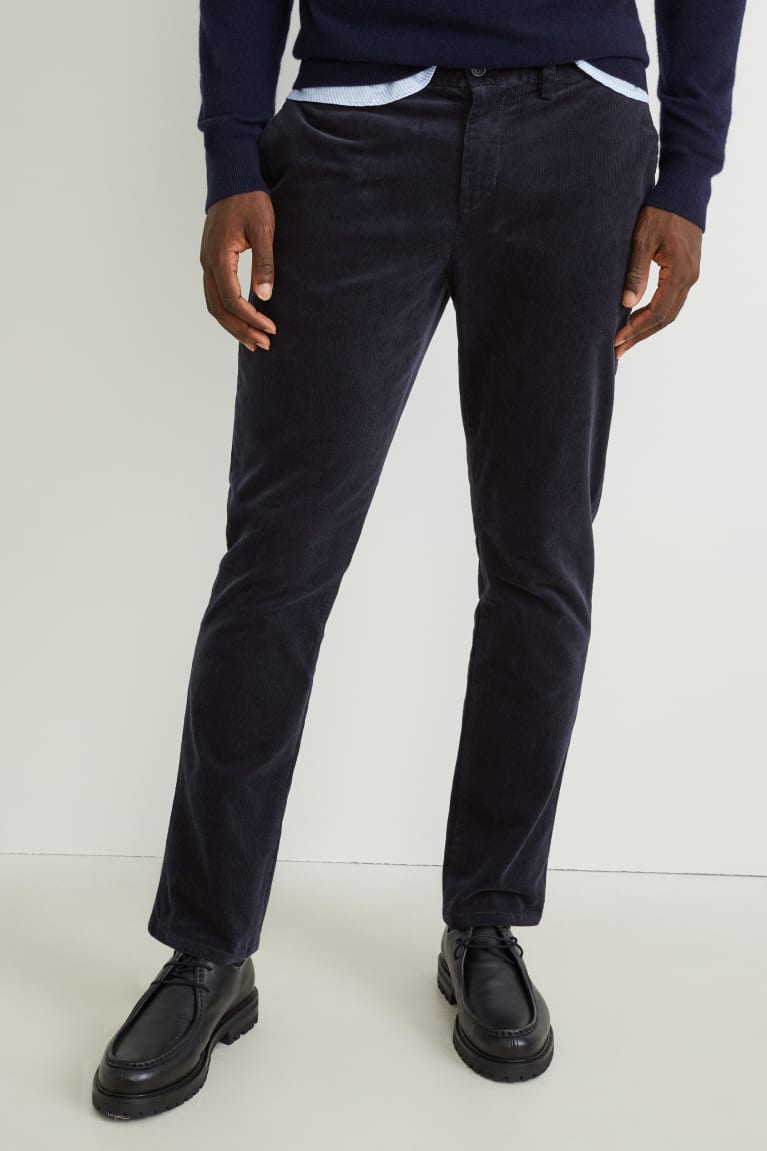 Dark Blue C&A Corduroy Chinos Regular Fit Stretch Lycra® Men's Trousers | SJMQF-3580