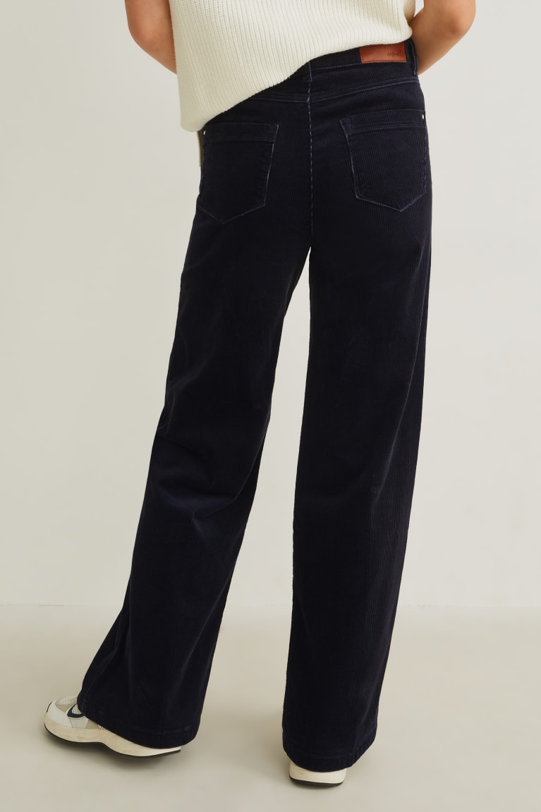 Dark Blue C&A Corduroy High Waist Wide Flare Women's Trousers | NJBRW-3529