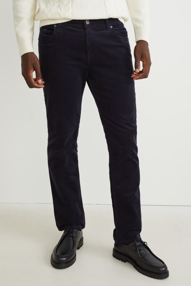 Dark Blue C&A Corduroy Regular Fit Lycra® Men's Trousers | BGPZR-0836