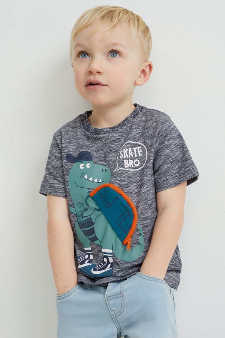 Dark Blue C&A Dinosaur Sleeve Boys\' T-shirts | OMZIK-3165