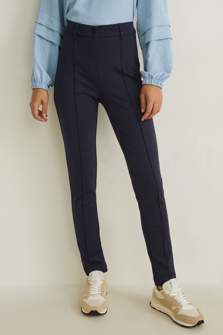 Dark Blue C&A High Waist Straight Fit Women's Trousers | UAIEQ-4128