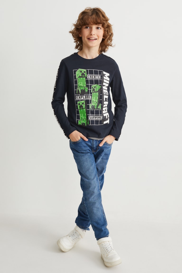 Dark Blue C&A Minecraft Long Sleeve Boys' Top | QWIFH-7329