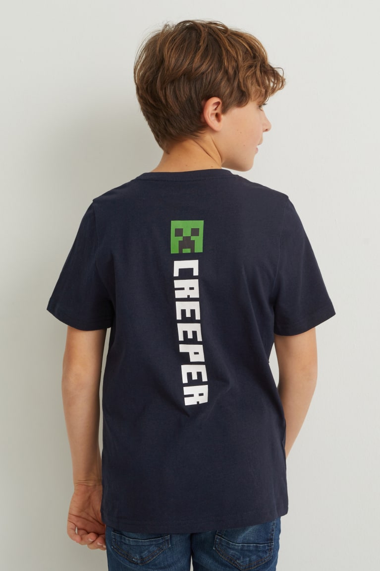 Dark Blue C&A Minecraft Sleeve With In-conversion Cotton Boys' T-shirts | YPCTS-7352