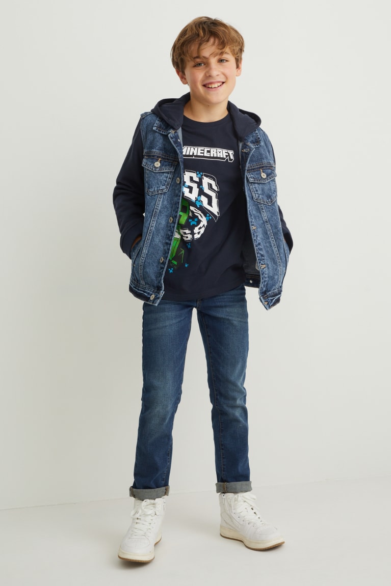 Dark Blue C&A Minecraft Sleeve With In-conversion Cotton Boys' T-shirts | YPCTS-7352