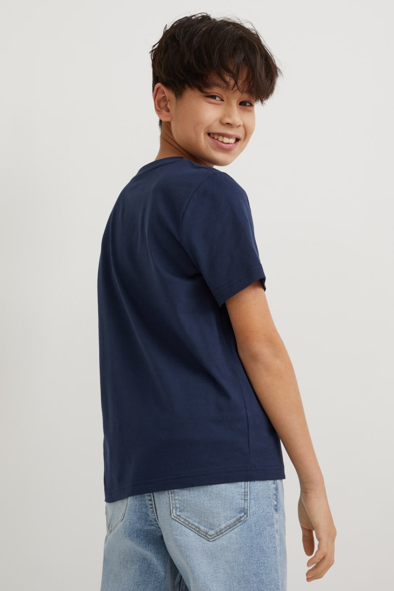 Dark Blue C&A Multipack Of 2 Sleeve With In-conversion Cotton Boys' T-shirts | PUEHJ-9836