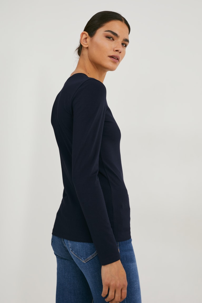 Dark Blue C&A Multipack Of 3 Basic Long Sleeve Organic Cotton Women's Top | KOWIC-8215