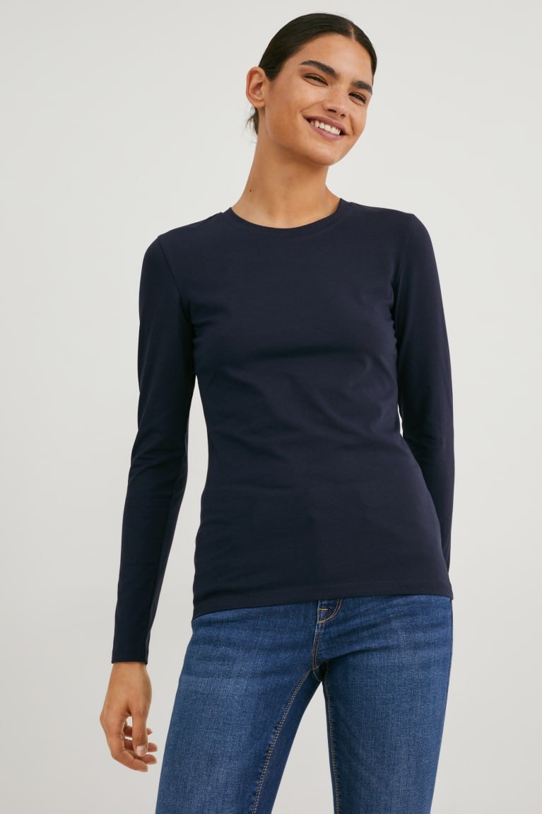 Dark Blue C&A Multipack Of 3 Basic Long Sleeve Organic Cotton Women's Top | KOWIC-8215