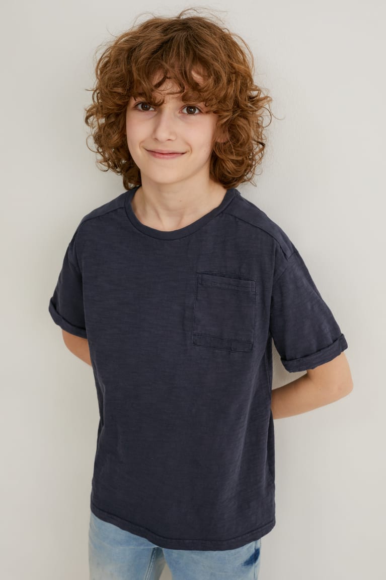 Dark Blue C&A Multipack Of 3 Sleeve Boys' T-shirts | BKQIV-4395