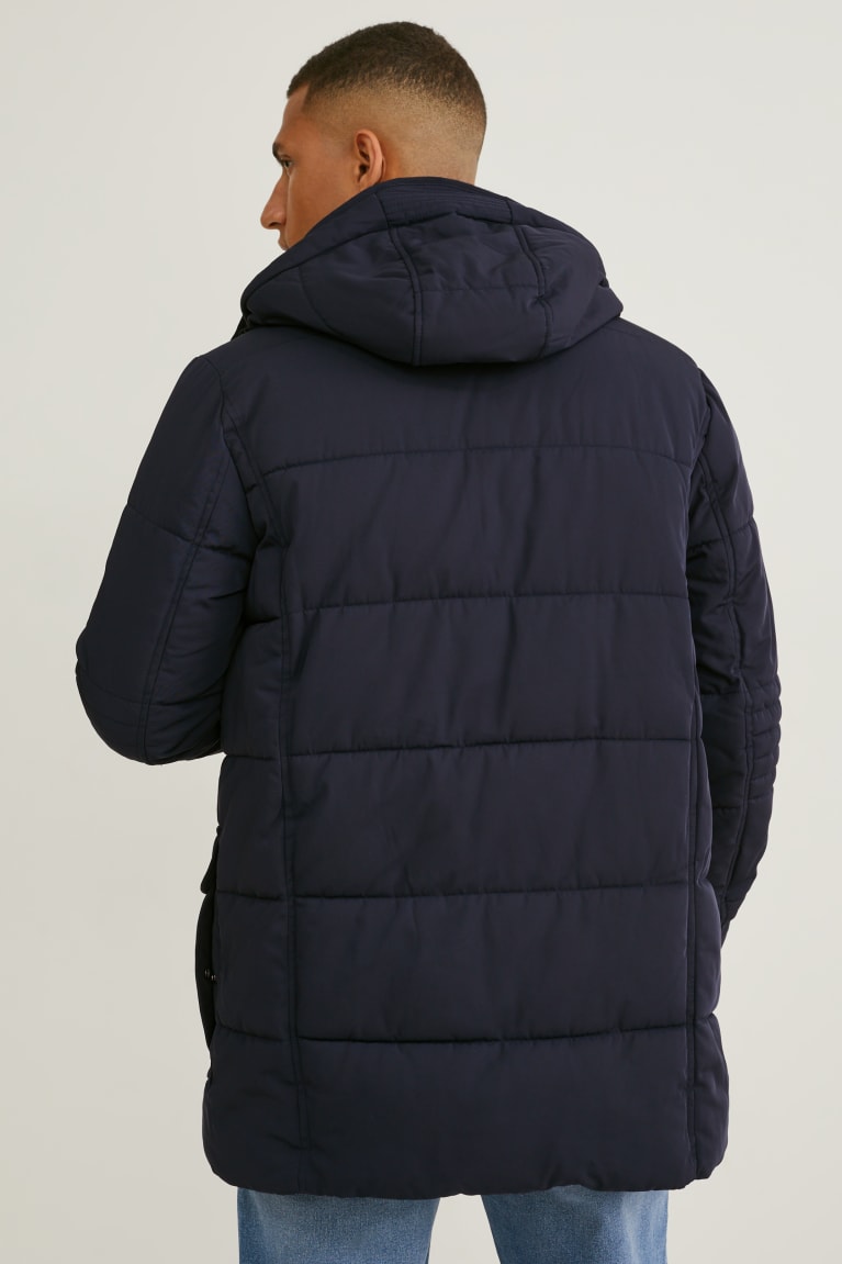 Dark Blue C&A Parka With Hood And Faux Fur Trim Winter Men's Jackets | CEYGO-7026