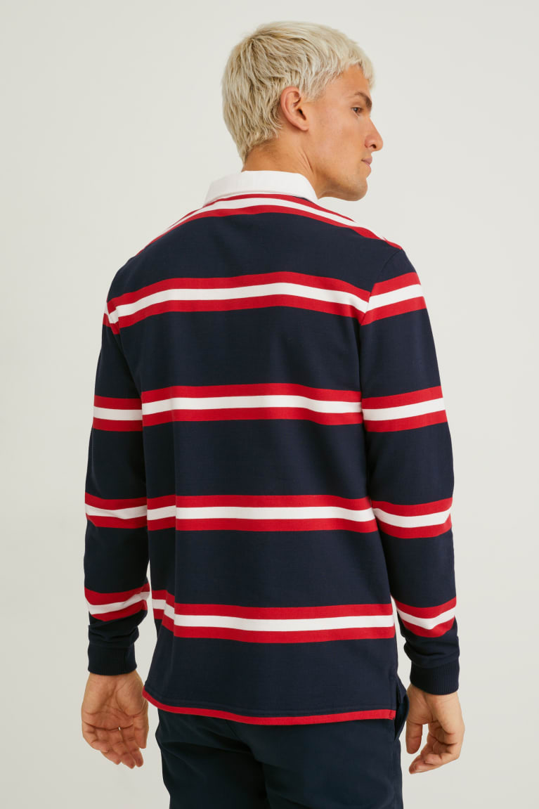 Dark Blue C&A Polo Striped Men's Shirts | DEFUV-6801