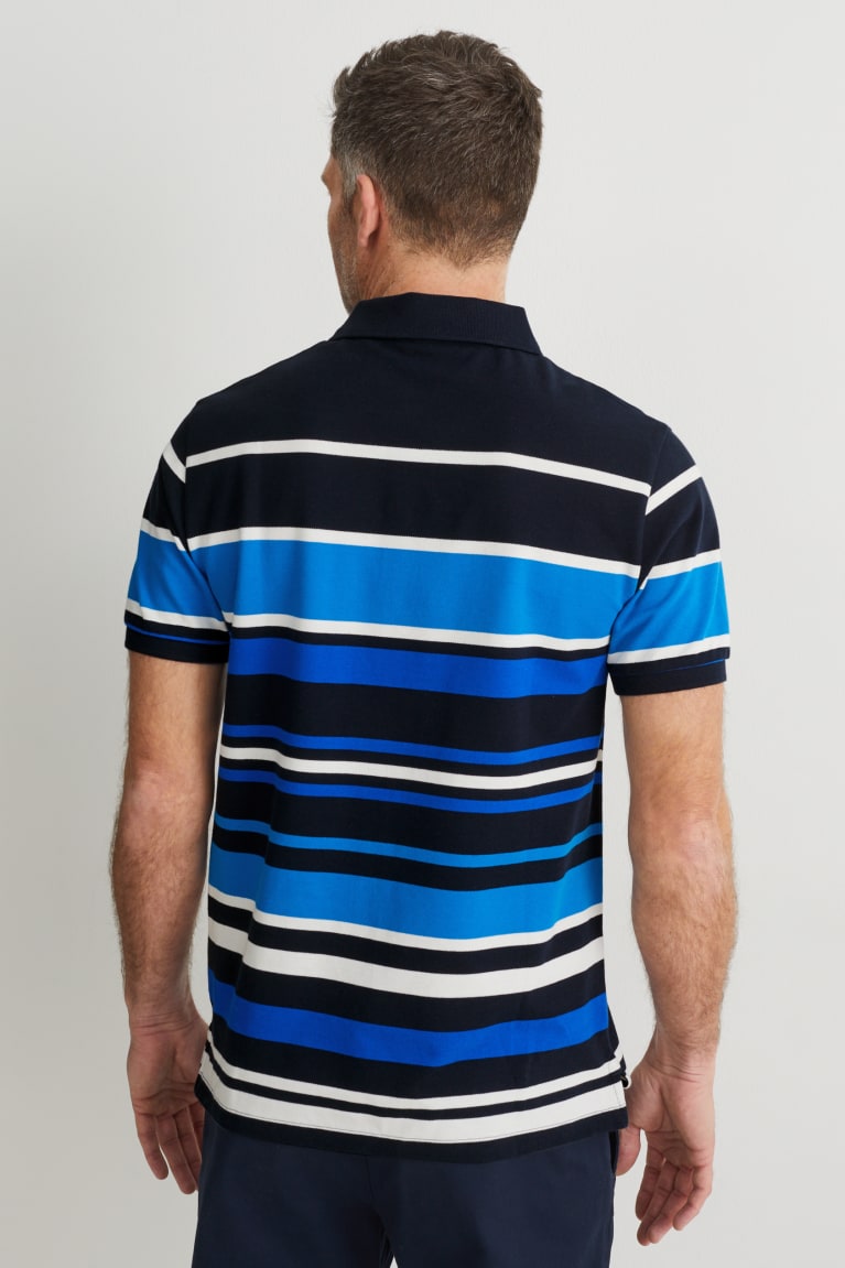 Dark Blue C&A Polo Striped Men's Shirts | ICVJK-3682