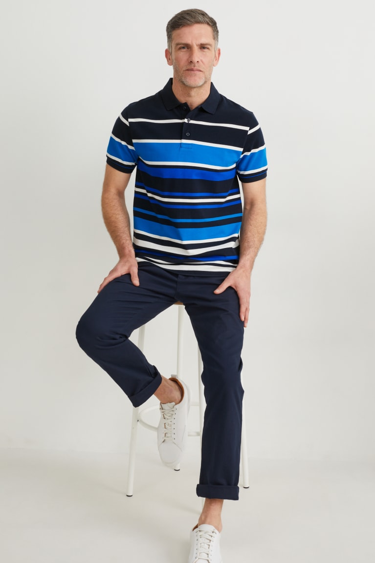 Dark Blue C&A Polo Striped Men's Shirts | ICVJK-3682