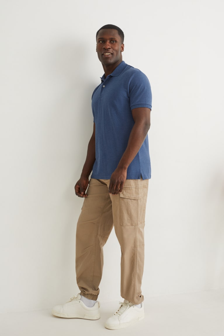 Dark Blue C&A Polo With Organic Cotton Men's Shirts | ZRBQL-4653