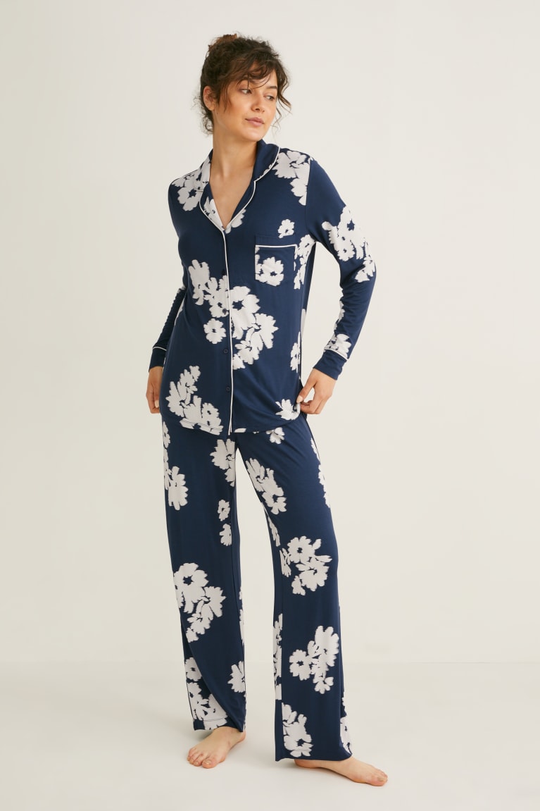 Dark Blue C&A Pyjamas Floral Women\'s Nightwear | TESHC-0627