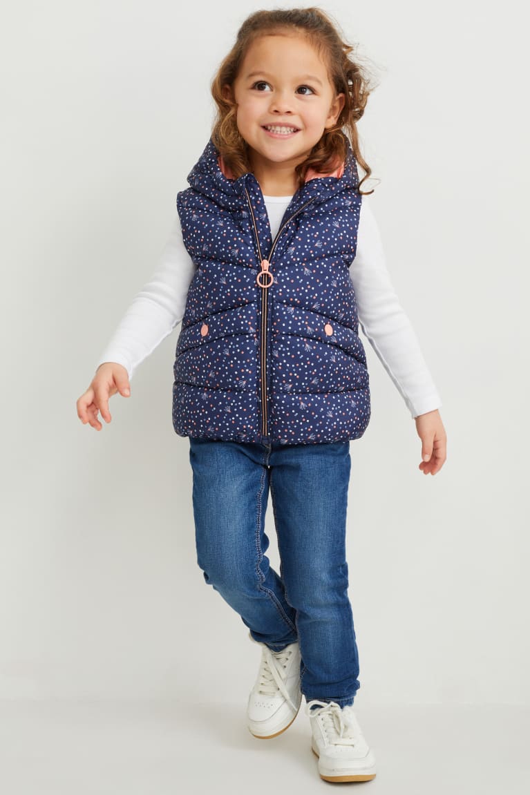 Dark Blue C&A Quilted Gilet With Hood Recycled Polka Dot Girls' Jackets | XNPOW-3650