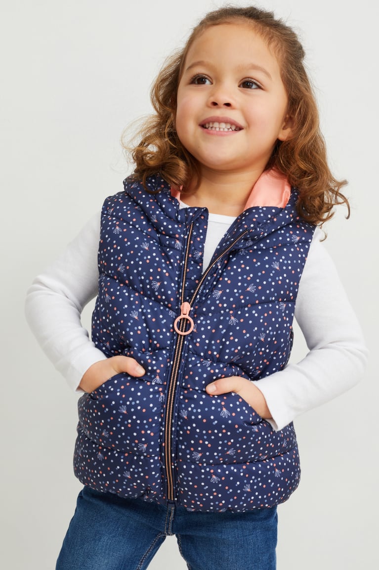 Dark Blue C&A Quilted Gilet With Hood Recycled Polka Dot Girls\' Jackets | XNPOW-3650