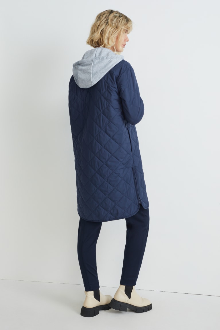 Dark Blue C&A Quilted With Hood Bionic-finish®eco Recycled Women's Coats | GZMCT-5946