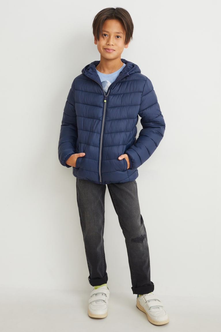 Dark Blue C&A Quilted With Hood Recycled Girls' Jackets | LZXKC-5643