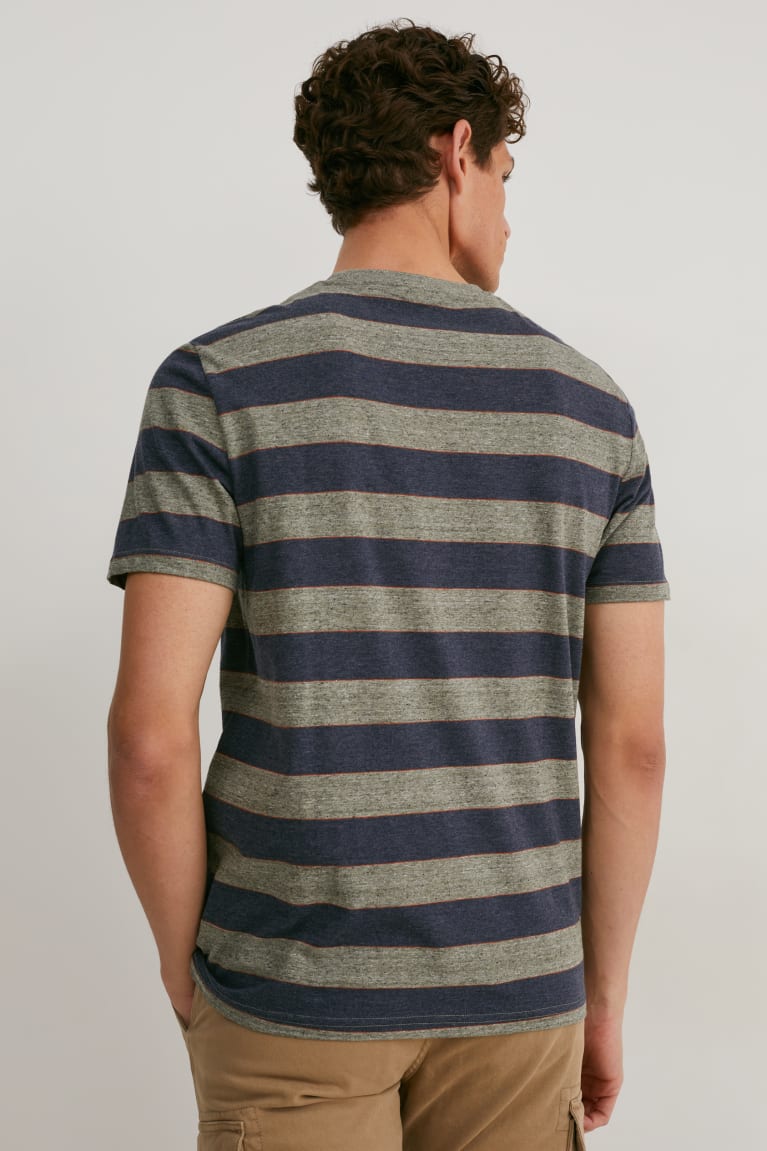 Dark Blue C&A Recycled Striped Men's T-shirts | EPBRI-8546