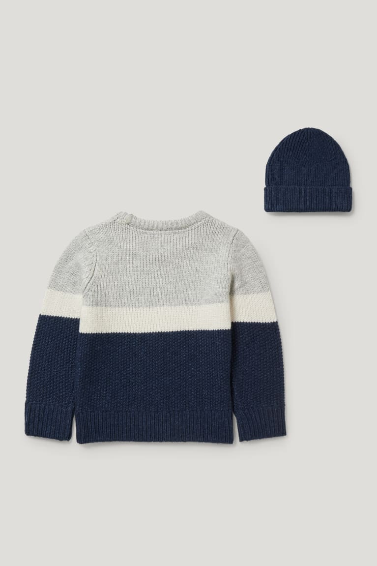 Dark Blue C&A Set And Knitted Hat 2 Piece Girls' Jumper | JCBSW-3746