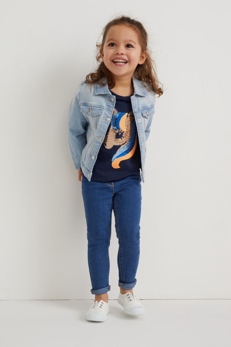 Dark Blue C&A Sleeve Shiny Girls' T-shirts | WVJFS-3072