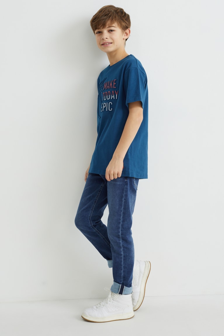 Dark Blue C&A Sleeve With In-conversion Cotton Boys' T-shirts | OXRIT-7905