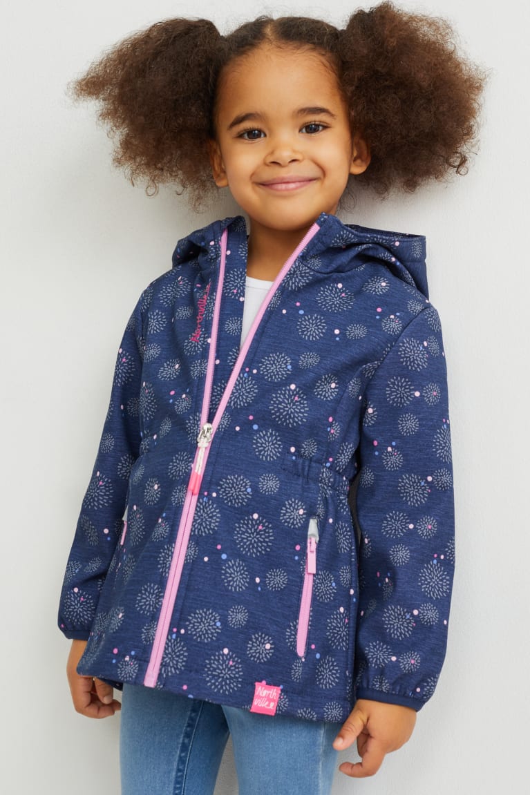 Dark Blue C&A Softshell With Hood Patterned Girls\' Jackets | VBENM-3451