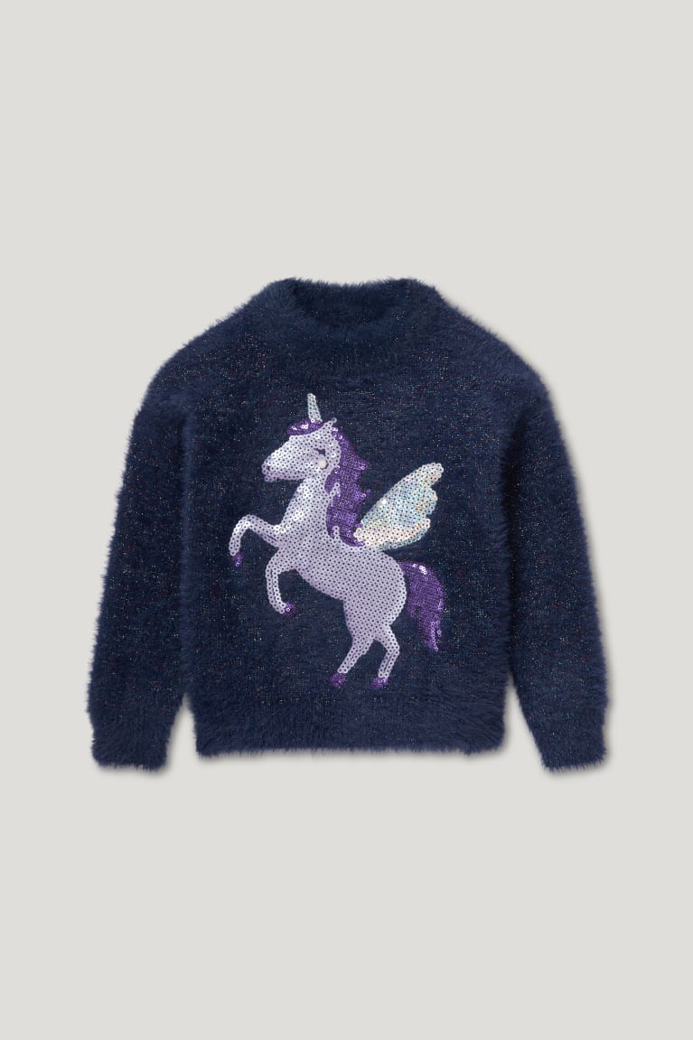 Dark Blue C&A Unicorn Shiny Girls\' Jumper | SOWKP-6085