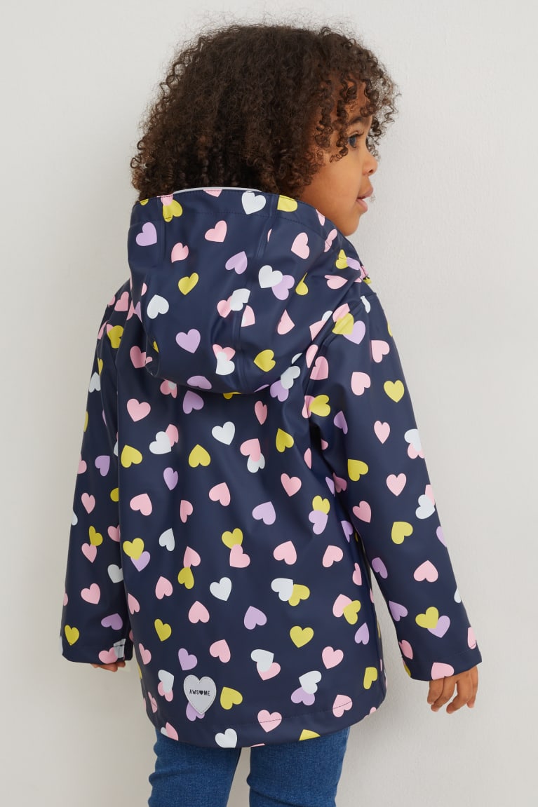 Dark Blue C&A With Hood Patterned Girls' Jackets | NBWDU-8354