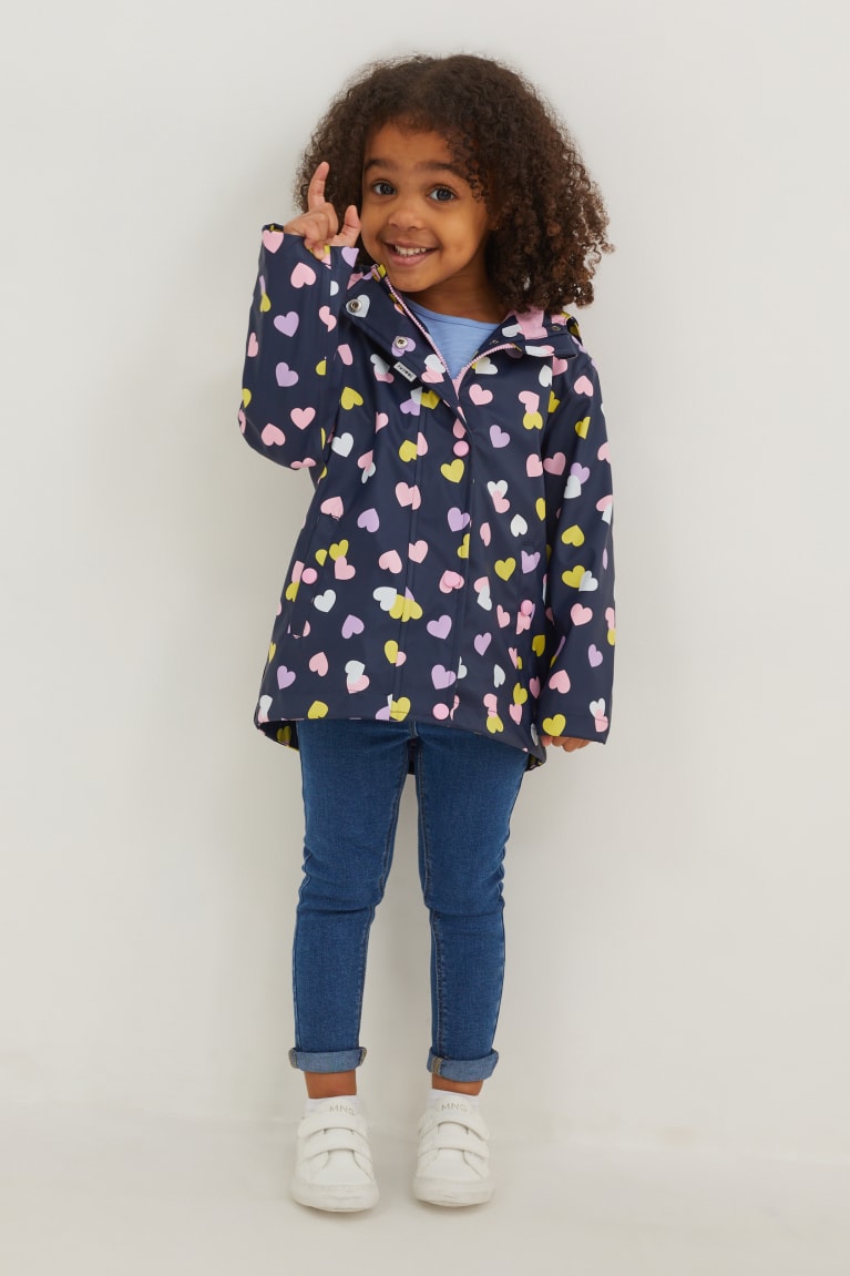 Dark Blue C&A With Hood Patterned Girls' Jackets | NBWDU-8354