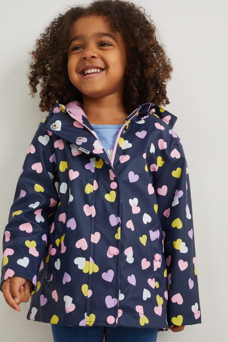 Dark Blue C&A With Hood Patterned Girls\' Jackets | NBWDU-8354