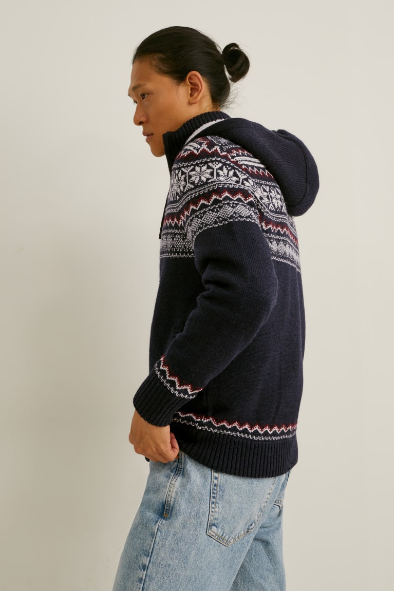 Dark Blue C&A With Hood Recycled Men's Cardigan | AMYOT-1903