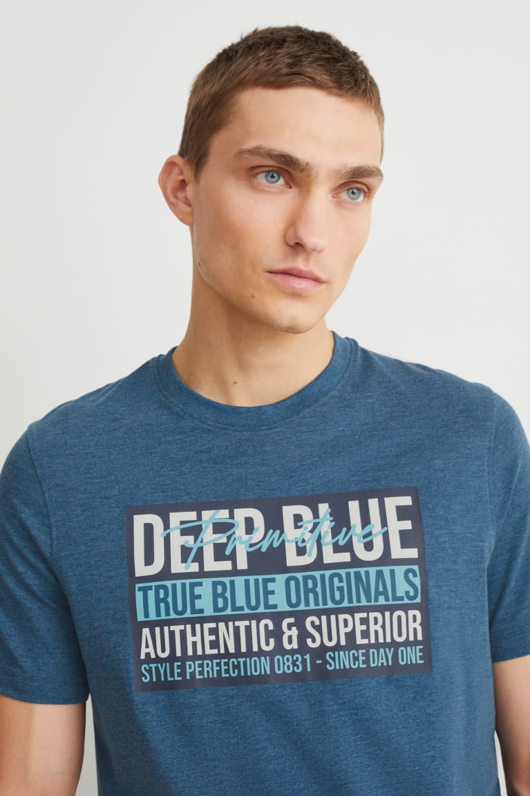 Dark Blue C&A With Recycled Polyester Men\'s T-shirts | FMBOK-0876