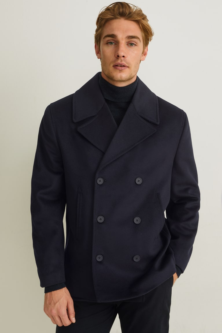 Dark Blue C&A Wool Blend Added Cashmere Men\'s Jackets | HTNUW-4679