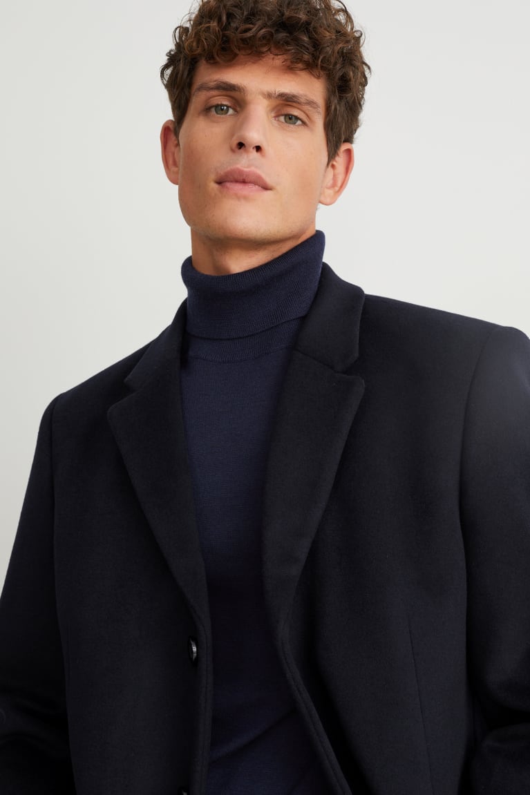 Dark Blue C&A Wool Blend Recycled Men's Coats | OVSFN-9103