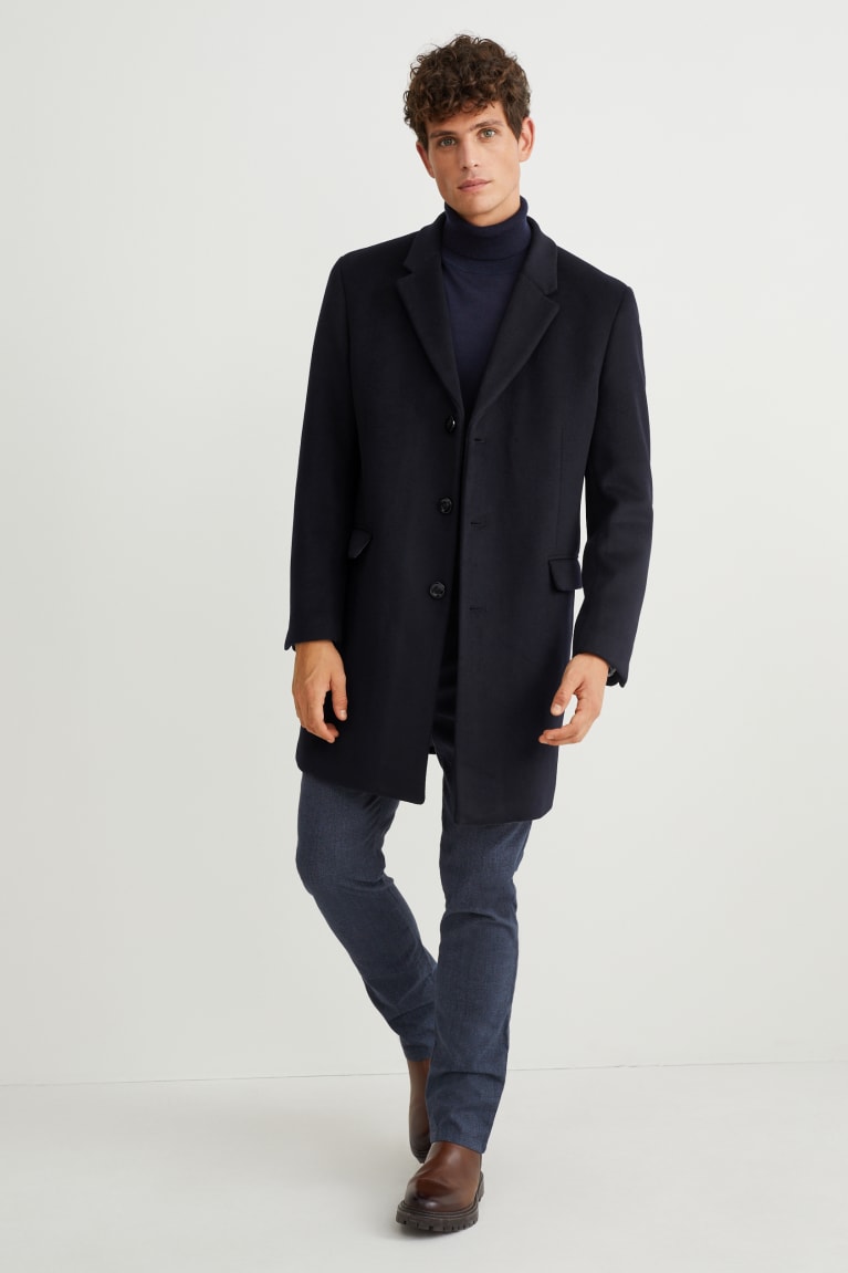 Dark Blue C&A Wool Blend Recycled Men\'s Coats | OVSFN-9103