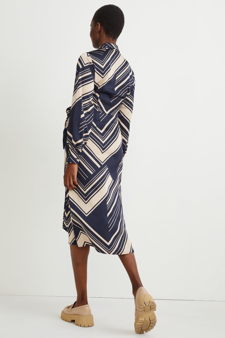 Dark Blue C&A Wrap With Recycled Polyester Patterned Women's Dress | DBWNL-4809