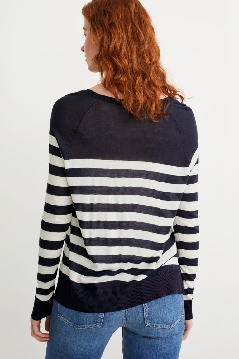 Dark Blue / Creme White C&A Basic With Lenzing™ Ecovero™ Striped Women's Jumper | FVMGA-8971