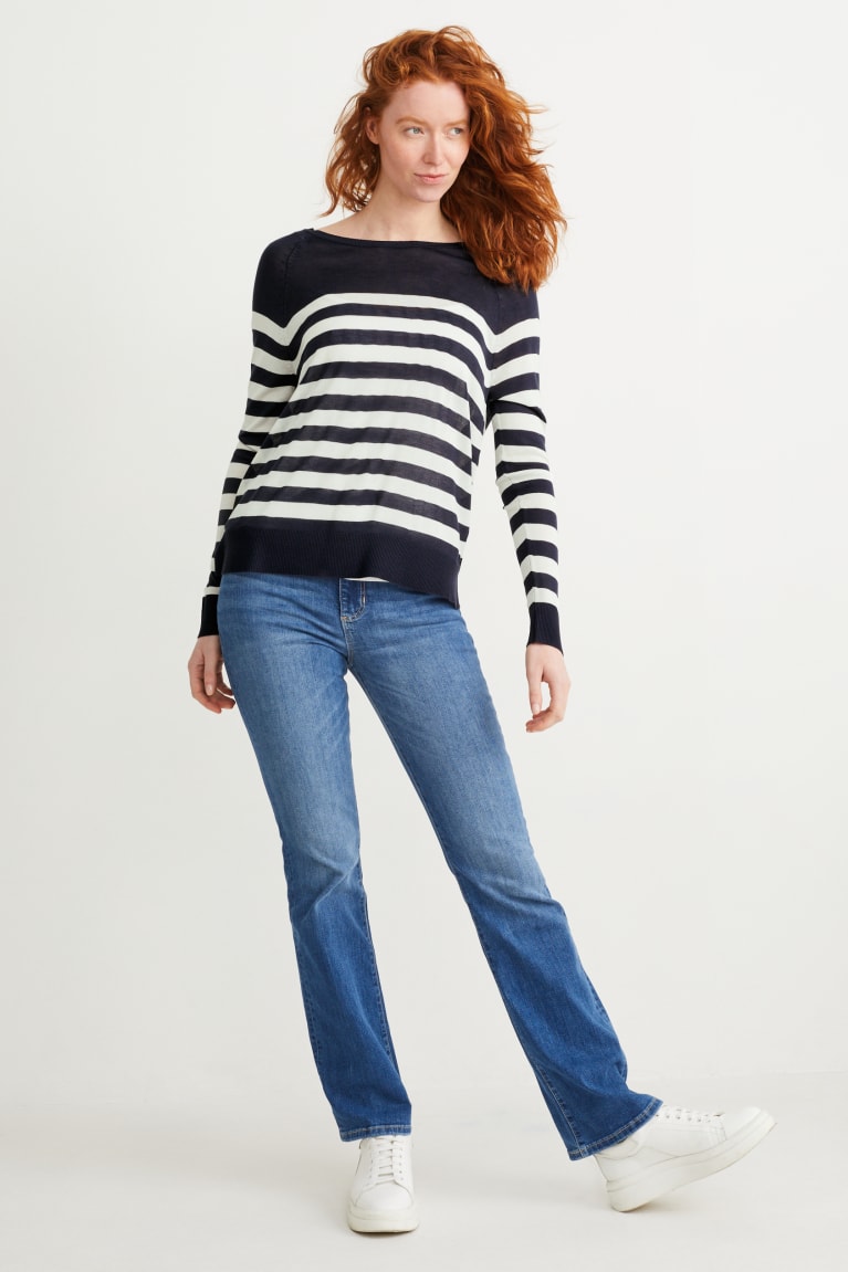 Dark Blue / Creme White C&A Basic With Lenzing™ Ecovero™ Striped Women's Jumper | FVMGA-8971