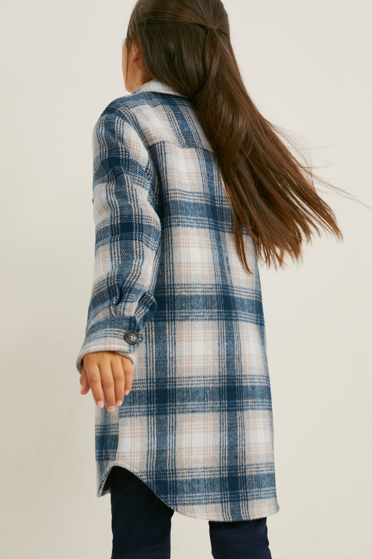 Dark Blue / Gray C&A Shacket Check Girls' Jackets | ZUPCG-5082