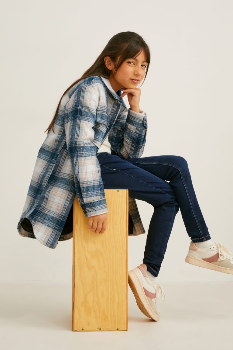 Dark Blue / Gray C&A Shacket Check Girls' Jackets | ZUPCG-5082