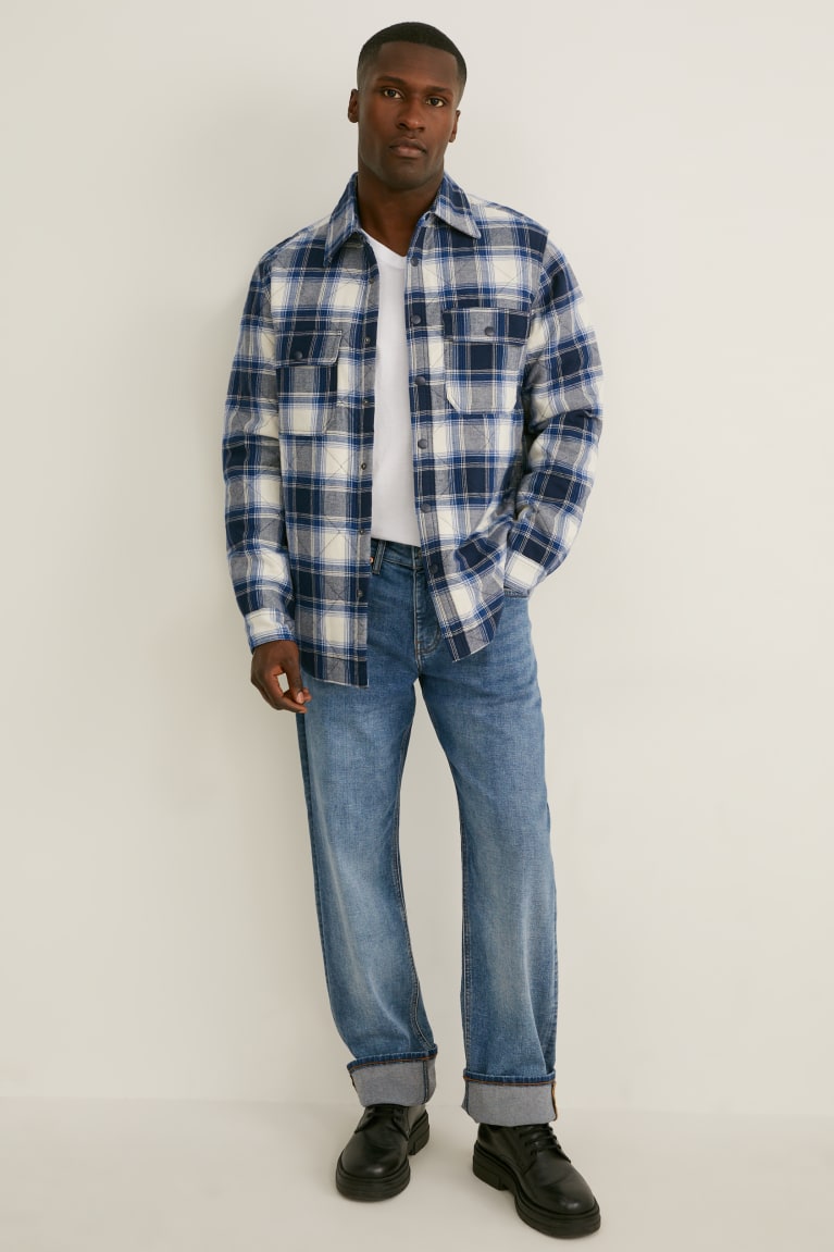 Dark Blue / White C&A Check Men's Shirts | GVINT-2731