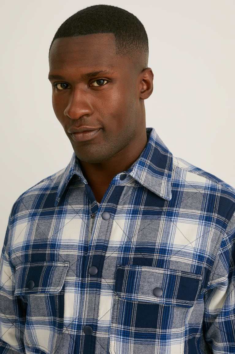 Dark Blue / White C&A Check Men's Shirts | GVINT-2731