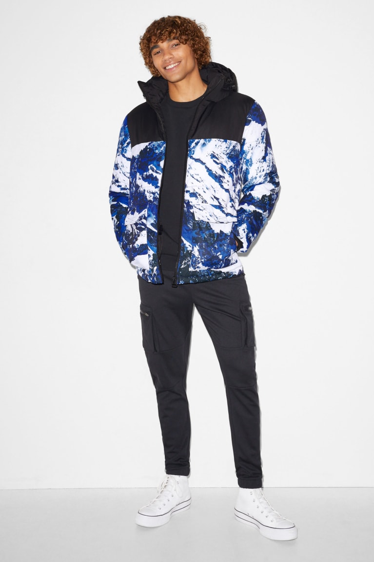 Dark Blue / White C&A Clockhouse Quilted With Hood Men's Jackets | RKSLV-0841