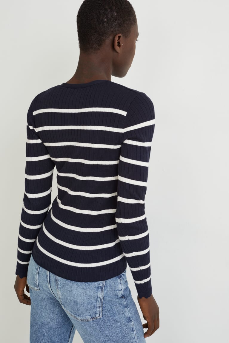 Dark Blue / White C&A Lenzing™ Ecovero™ Striped Women's Jumper | CIOXR-0768