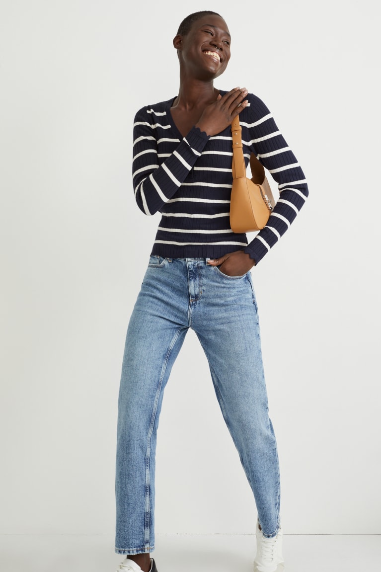 Dark Blue / White C&A Lenzing™ Ecovero™ Striped Women's Jumper | CIOXR-0768