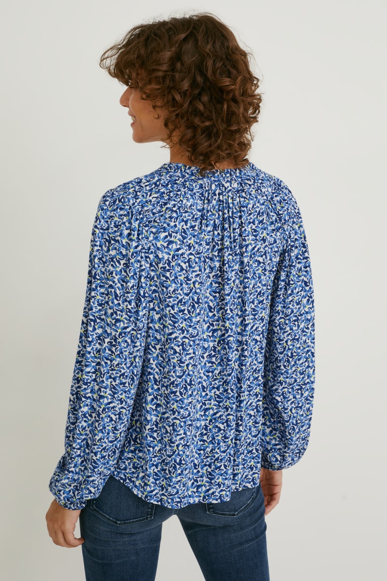 Dark Blue / White C&A Lenzing™ Ecovero™ Floral Women's Blouses | PSGEH-5310